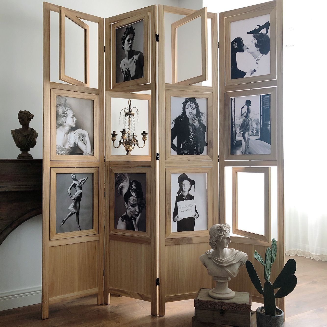 照片展示架子办公实木相框屏风玄关店铺橱窗背景办公室摄影道具