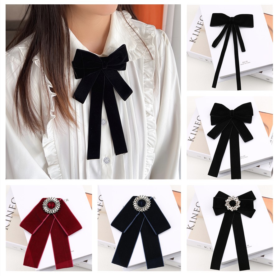 学院风领结女领花蝴蝶结韩版新款丝绒飘带丝带黑色高档气质配饰品