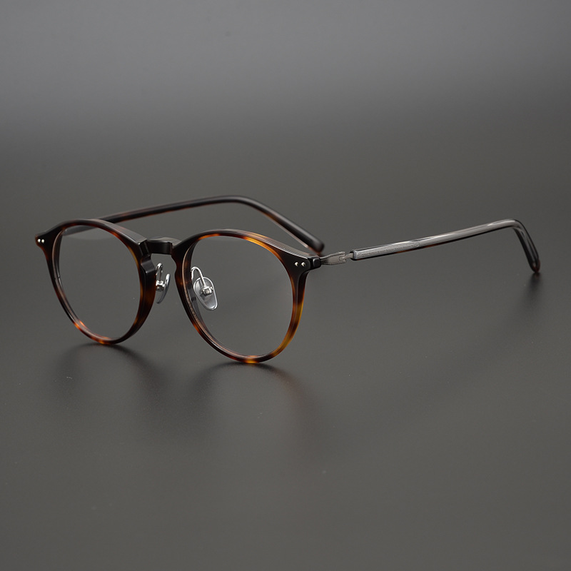 日本轻奢玳瑁镜框男 手工高质感板材大脸圆框 纯钛复古近视镜架女