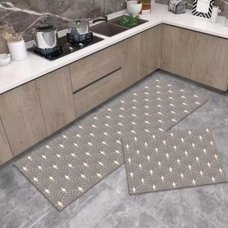 Crystal Velvet Printed Kitchen Floor Mat Two-Piece Set Household Bedside Carpet Doorway Mat Long Mat Door Mat