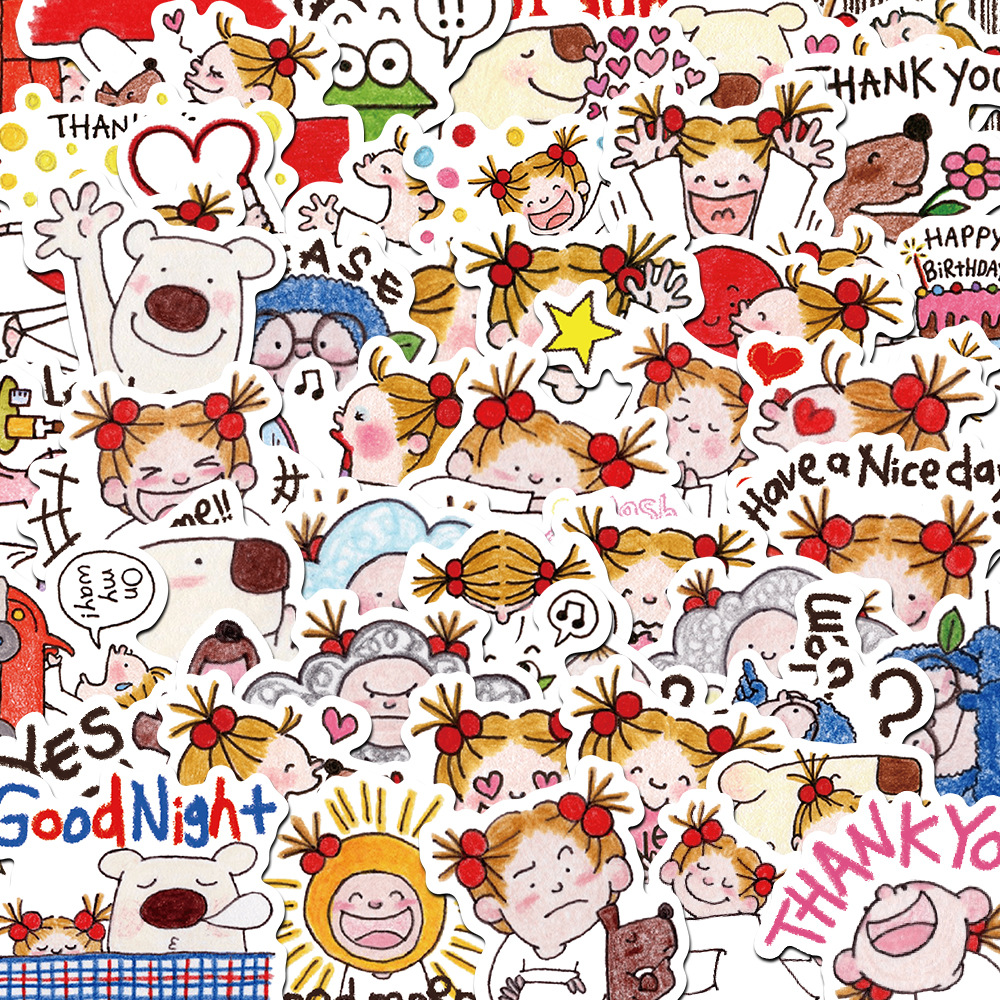 60张可爱卡通形象coco酱女孩手账素材贴纸文具行李箱笔记防水贴画