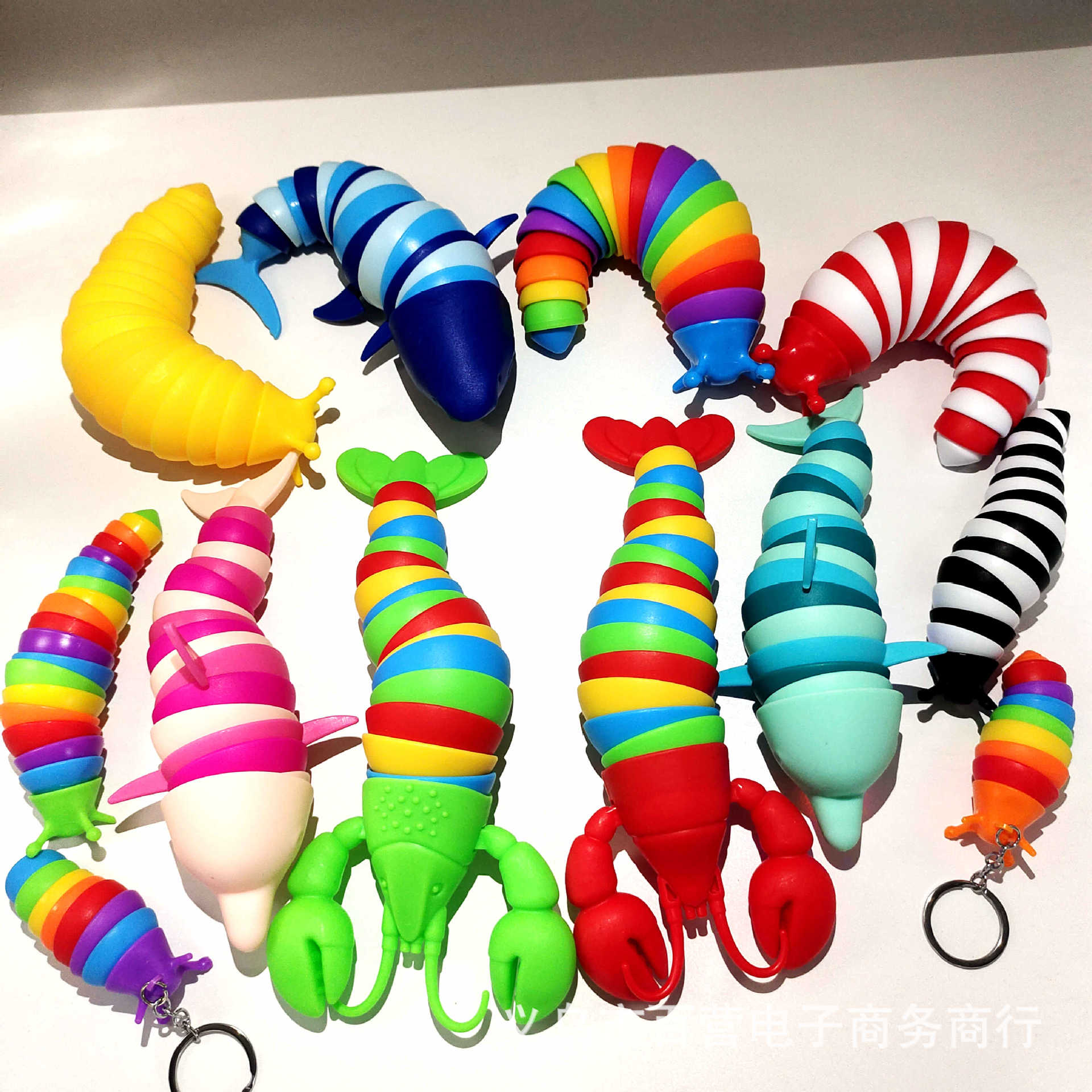 Cross-Border Slug Activity Caterpillar Keychain Decompression Lobster Dolphin Shark Snail Toy Pendant Rabbit