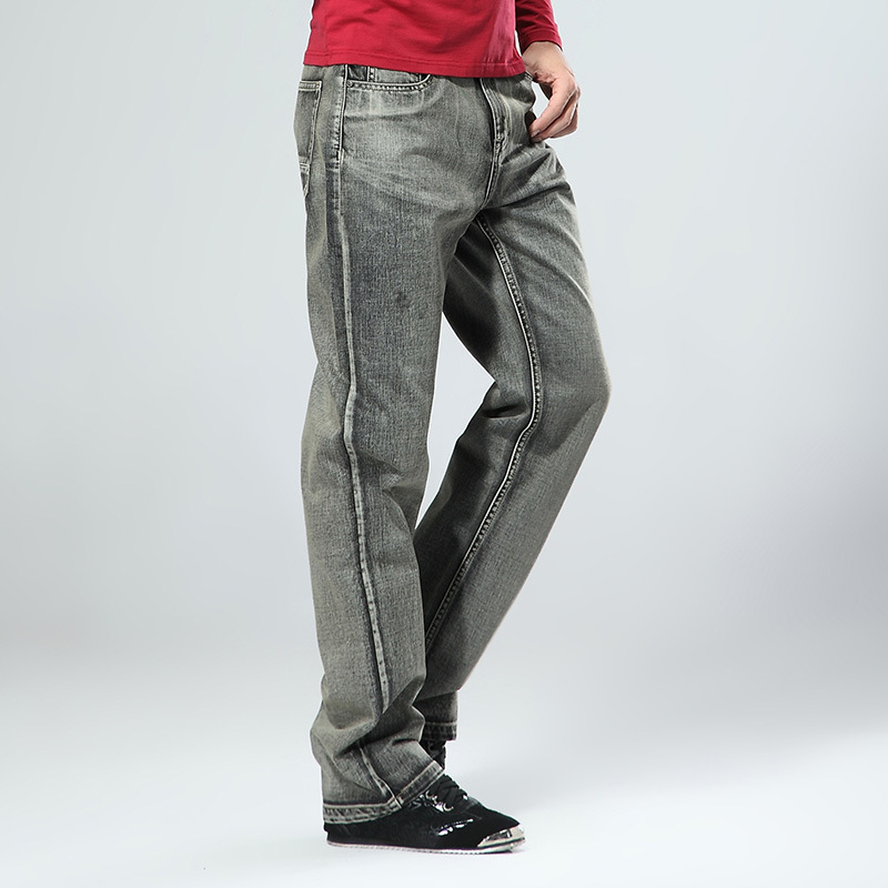 牛仔裤男春秋款 男士宽松直筒弹力 复古灰色大码休闲长裤子潮