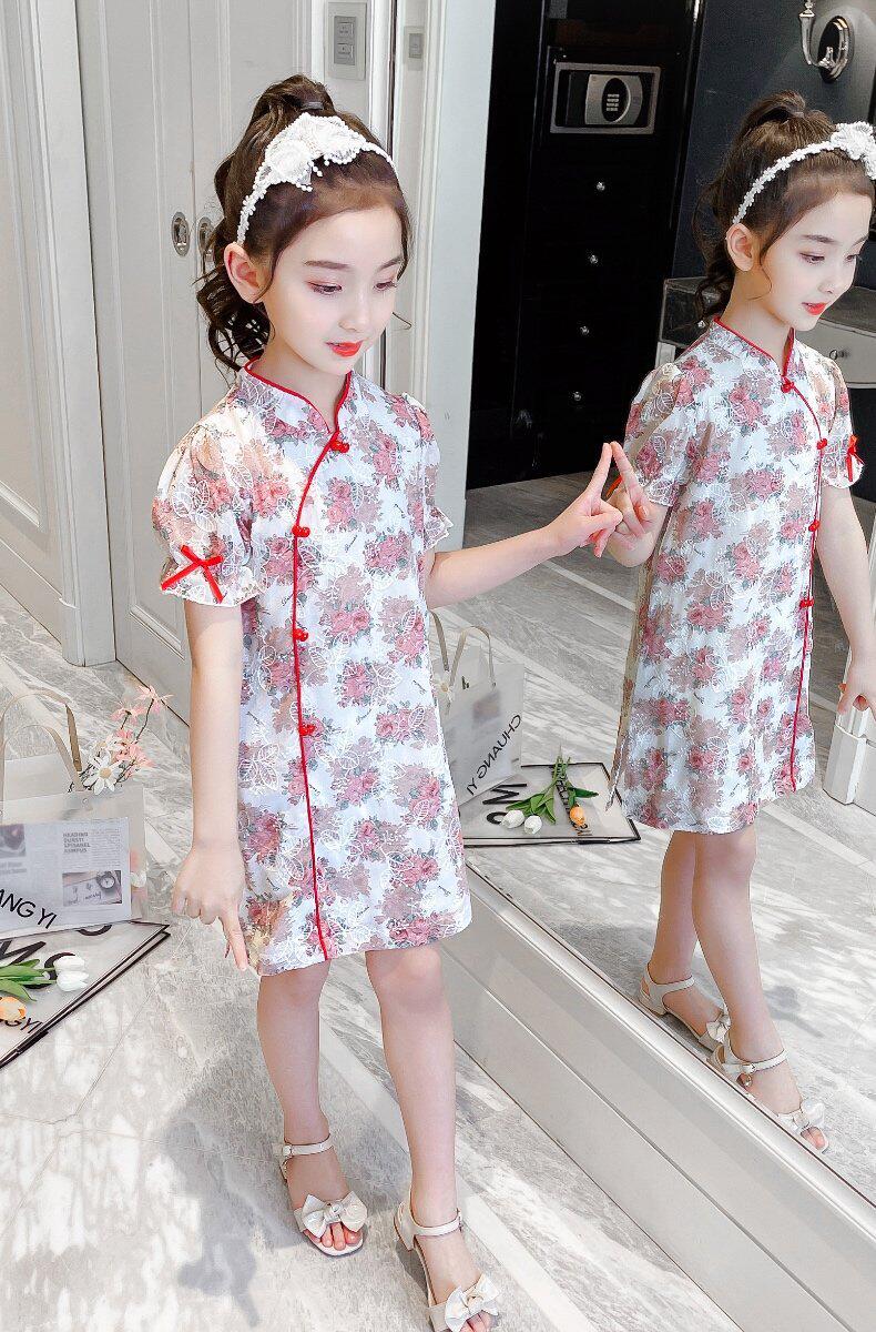 女童旗袍裙2021春装新款儿童中国风唐装裙子小女孩洋气碎花公主裙