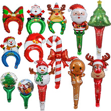 新款圣诞姜饼人老人雪人麋鹿拐杖长棒铝膜气球圣诞节派对商场装饰