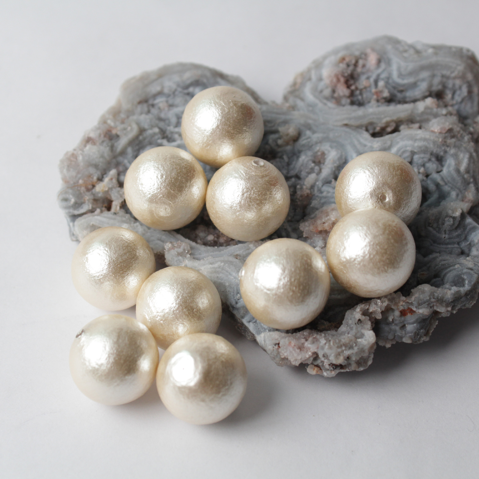 日本磨砂皱皮棉花珍珠8-18mm半孔 diy饰品半成品配件耳环项链散珠