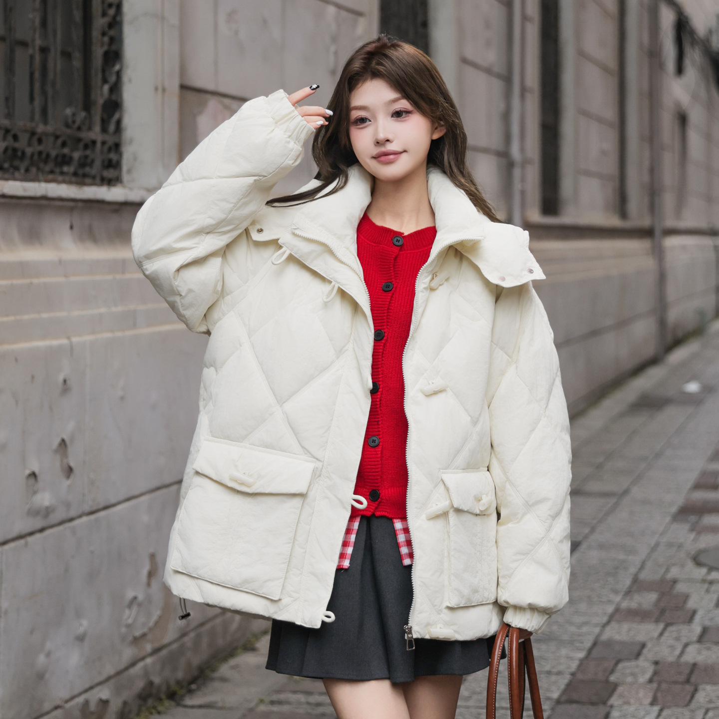 加肥加大码羽绒服女中长款2025秋冬新款胖mm200斤孕妇竹节扣外套