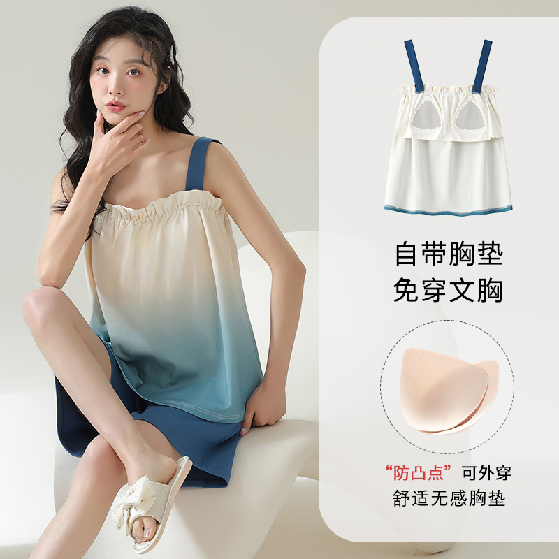 simple pajamas with chest pad pure cotton all cotton women‘s summer suspender shorts homewear suit light and comfortable can be worn outside