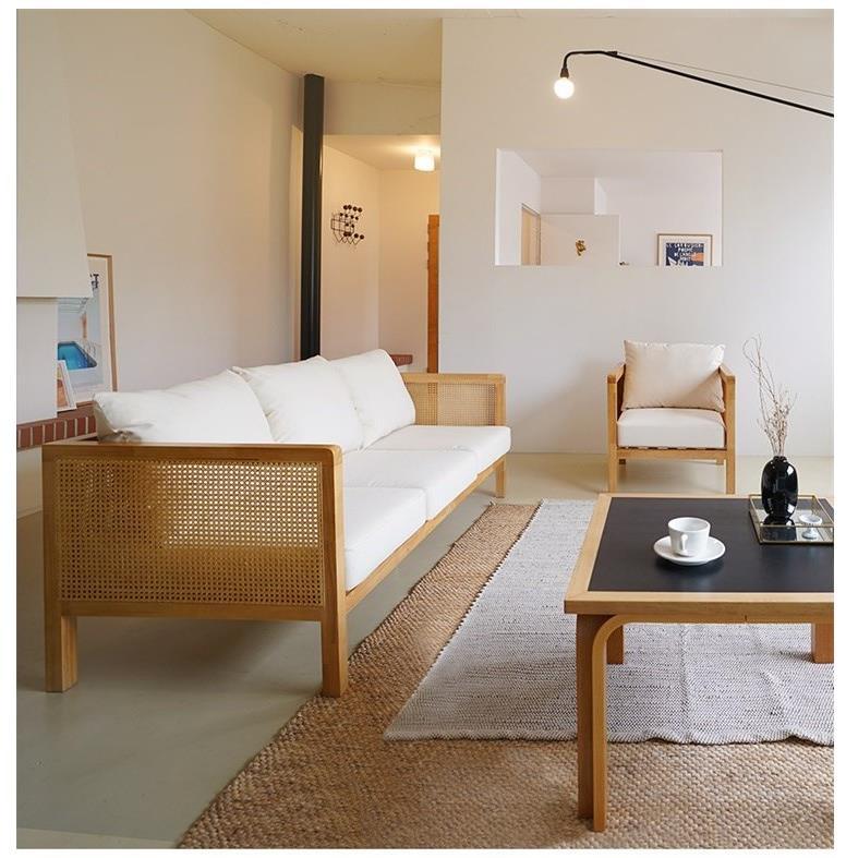 休闲客厅三藤编实木座椅设计师布艺侘寂风宿单人人民家具酒店沙发