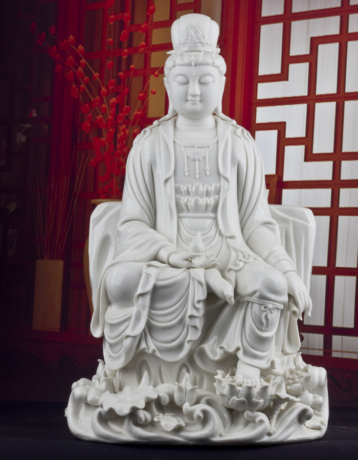 大型瓷坐姿莲花九莲观音菩萨佛像赐福增寿送老人长辈佛堂供奉摆件