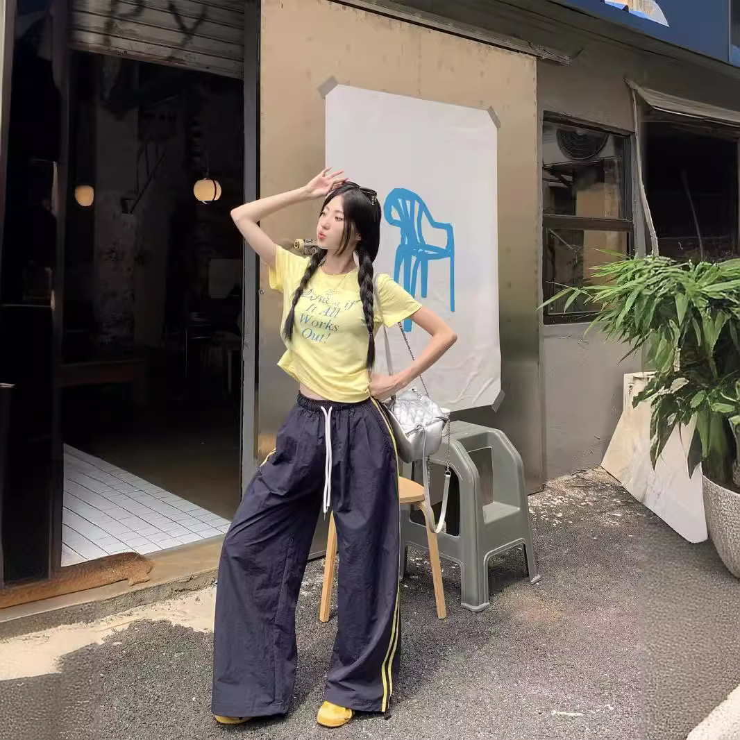 防晒速干撞色两条杠运动束脚裤2024夏季新款直筒高腰休闲卫裤女潮