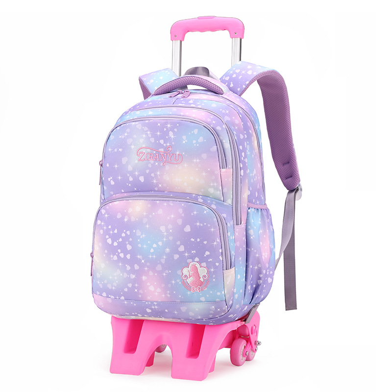 2022 Natural Fish New Trolley Schoolbag Primary School Student Grade 3-6 Little Princess Fashion Best-Seller Exclusive for Cross-Border