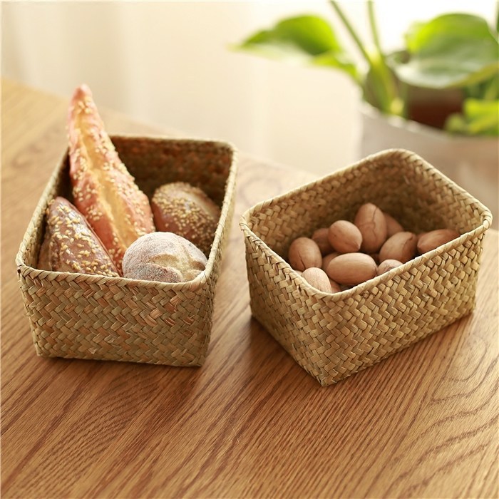 Seaweed Storage Box Rattan and Bamboo Weaving Straw Desktop Living Room Mini Storage Basket Kitchen Woven Storage Basket