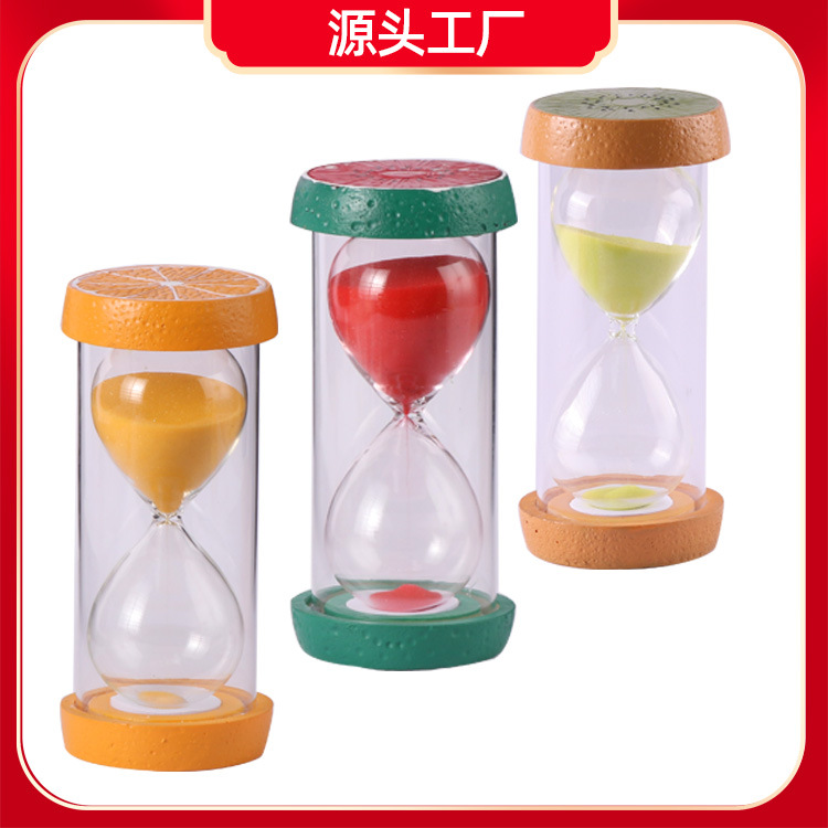 批发防摔彩色沙漏10/15/30分钟创意玻璃家居学习摆件装饰水果沙漏