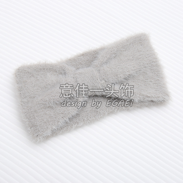 Internet Celebrity Ins2021 New Style Faux Mink Velvet Thickened Warm Bow Knitted Hair Band Wool Hair Band