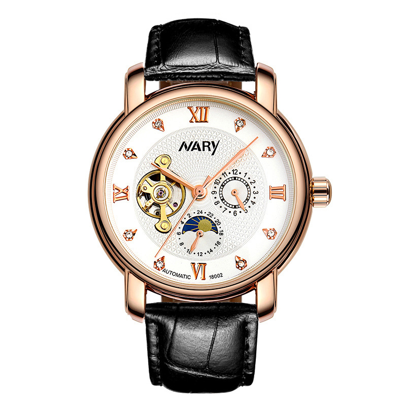 nary/耐瑞 爆款男全自动机械表商务时尚镂空日月星辰防水表18002