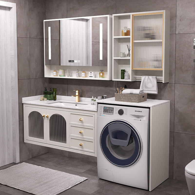 阳台洗衣机一体柜卫生间洗漱台轻奢岩板浴室柜组合橡木卫浴柜定制