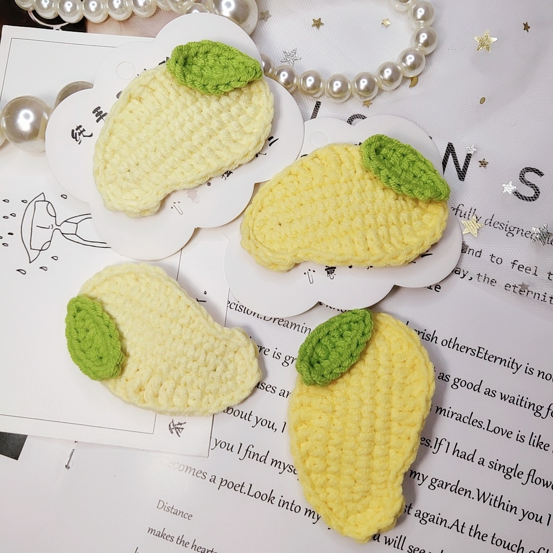 包邮韩版纯手工毛线钩织发夹可爱女发卡芒果顶部发夹精致少女