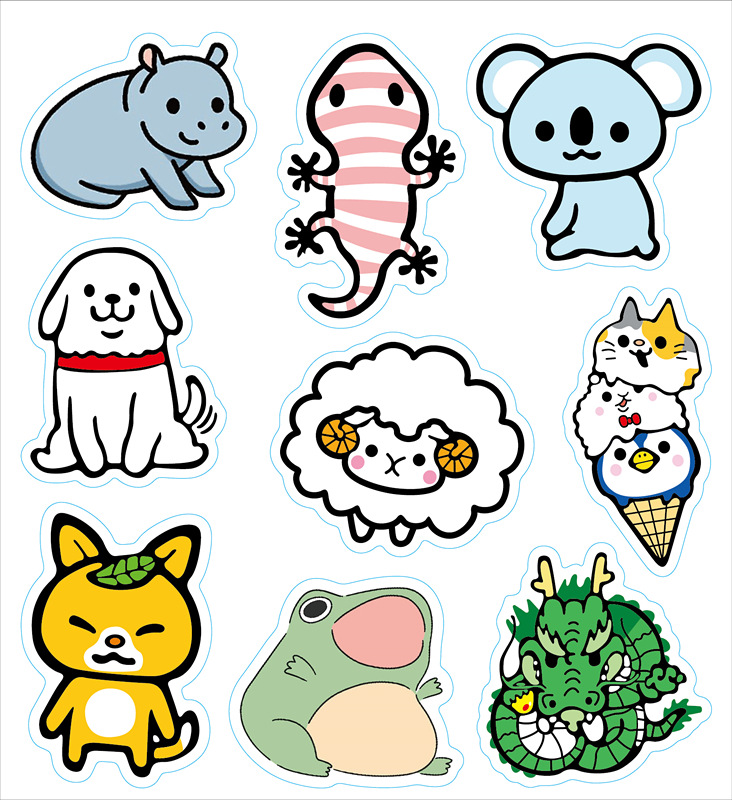 107可爱动物卡通涂鸦防晒贴画行李箱笔记本滑板车水杯贴纸