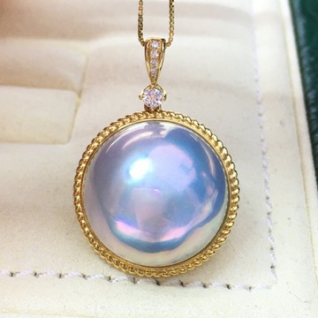 天然海水马贝珠吊坠 外围23.7mm镜面强光无瑕18k金钻石镶嵌-阿里巴巴