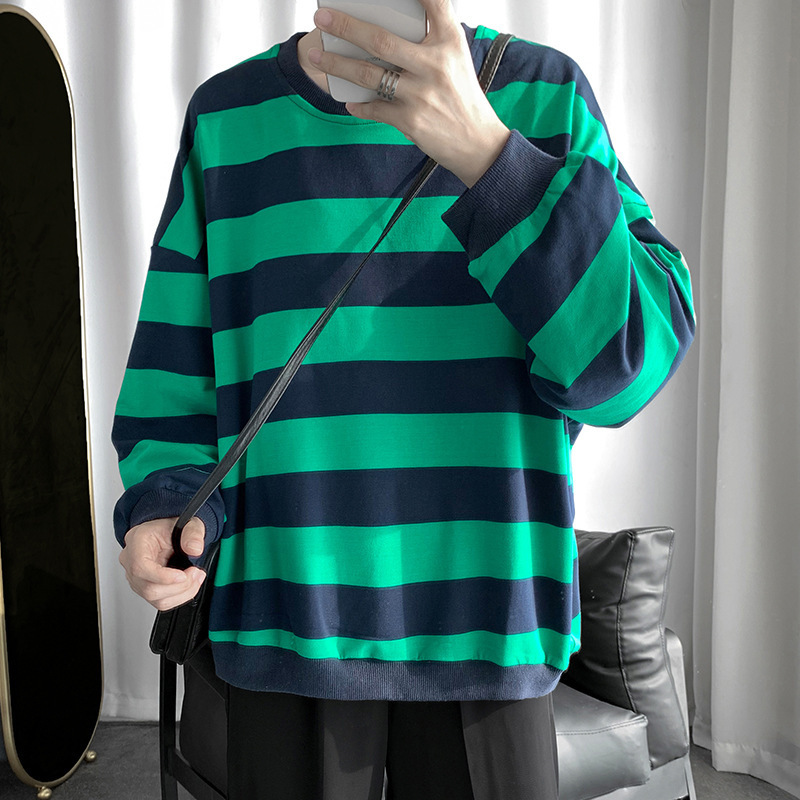 Autumn and Winter Striped Sweater Men's Korean-Style Trendy Teen Versatile Top Ins Clothes Student Bottoming Long Sleeve T-shirt