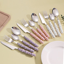 轻奢304不锈钢刀叉勺创意珍珠陶瓷手柄餐具西餐牛排刀叉甜品勺子