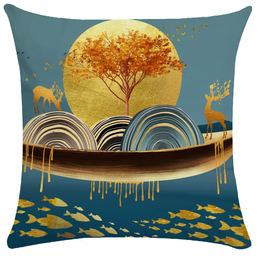 Elk Animal Ribbon Landscape Pillow Cross-Border Pillow Cover Pillow Back Seat Cushion Sofa Cushion Nordic Sleeping Pillowcase