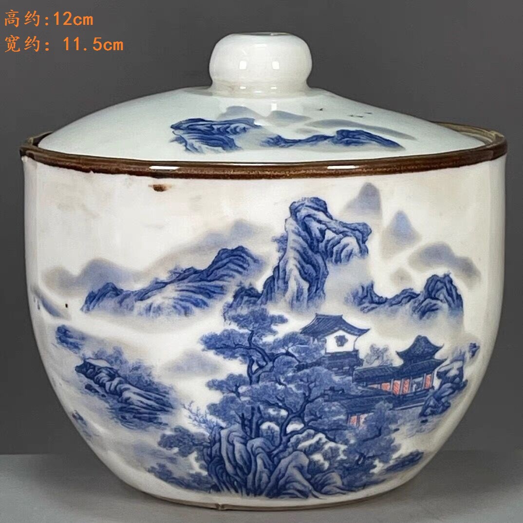 大清乾隆年制青花山水图纹盖罐收藏仿古瓷器古董真品-阿里巴巴