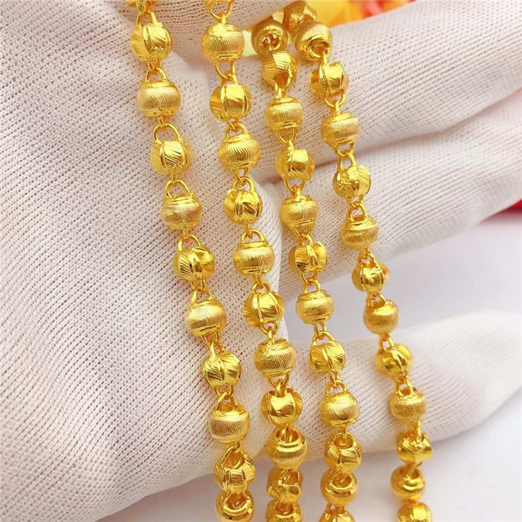 黄铜镀金 男女款空心车花珠子项链  仿黄金饰品厂家直销饰品代发