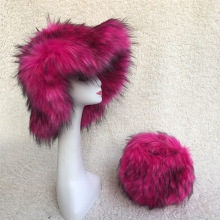 2023新款跨境外贸仿貉子毛盆帽圆球包套装仿皮草Fur Hat bag sets