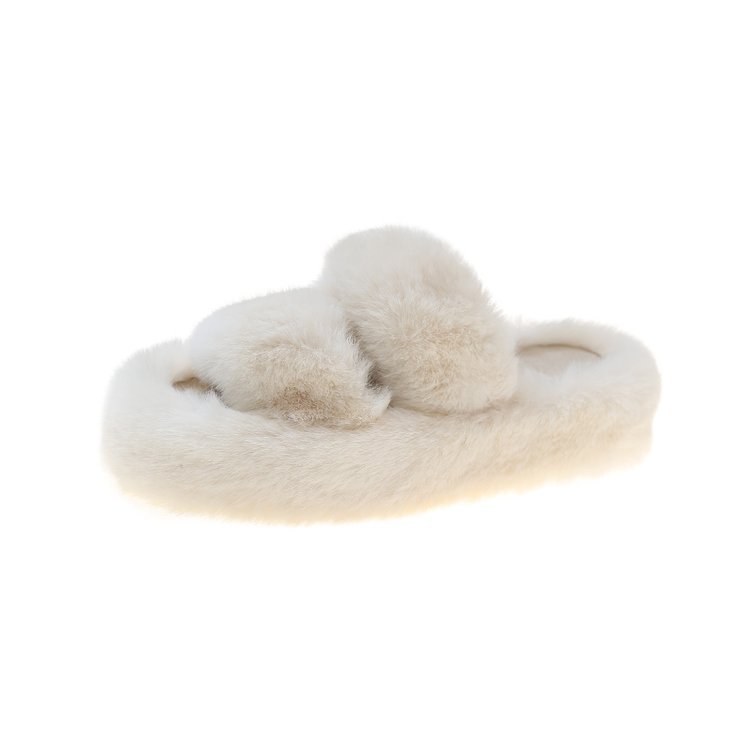 Winter Fluffy Slippers Women's Outerwear 2023 New Ins Trendy Winter and Spring Cross Thick-Soled Cotton Slippers Home Non-Slip