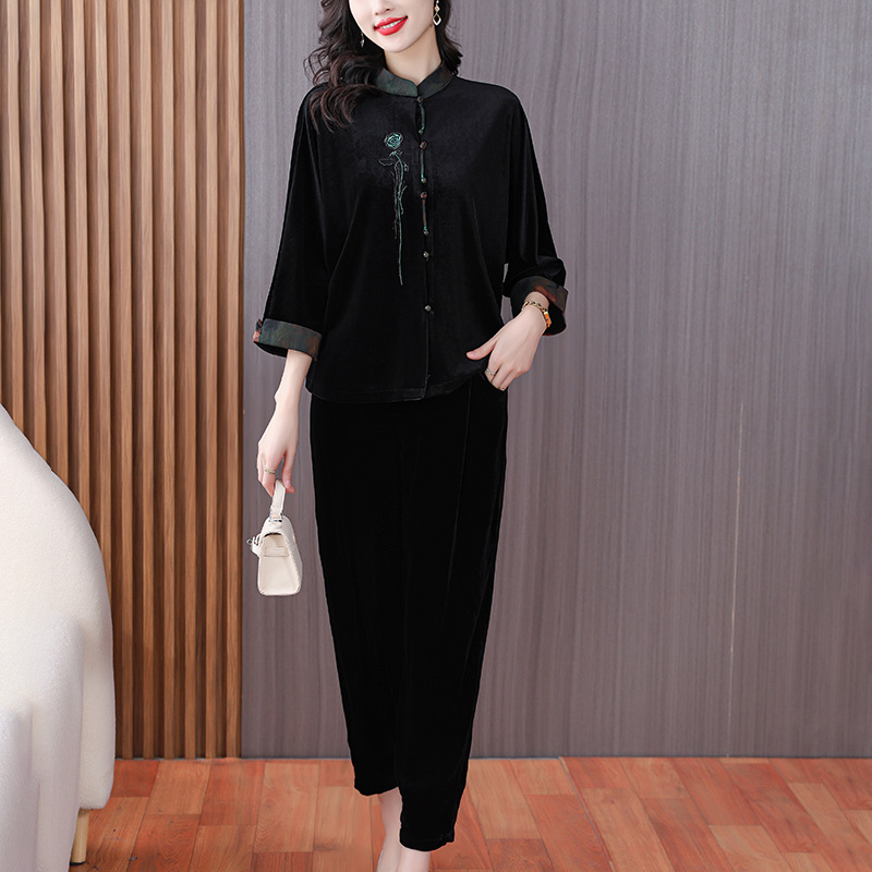 跨境绒套装2023新款高端大码丝绒金丝绒两件套-阿里巴巴