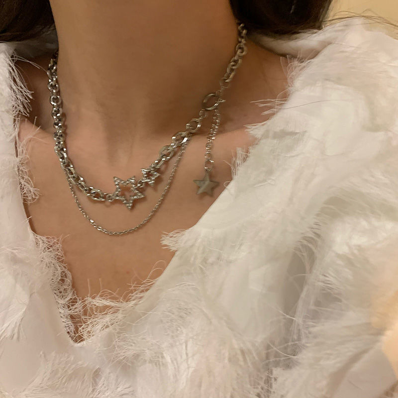 Yh ~ High-Grade XINGX Double-Layer Necklace Women's Cold Style Ins Hip Hop Short Clavicle Chain Fashion Temperament Chain Necklace