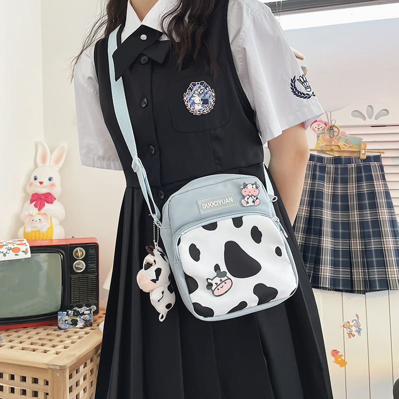 2021 New Japanese Ins Preppy Style Simple Cute Contrast Color Cow Polka Dot Soft Girl Student Small Bags Female