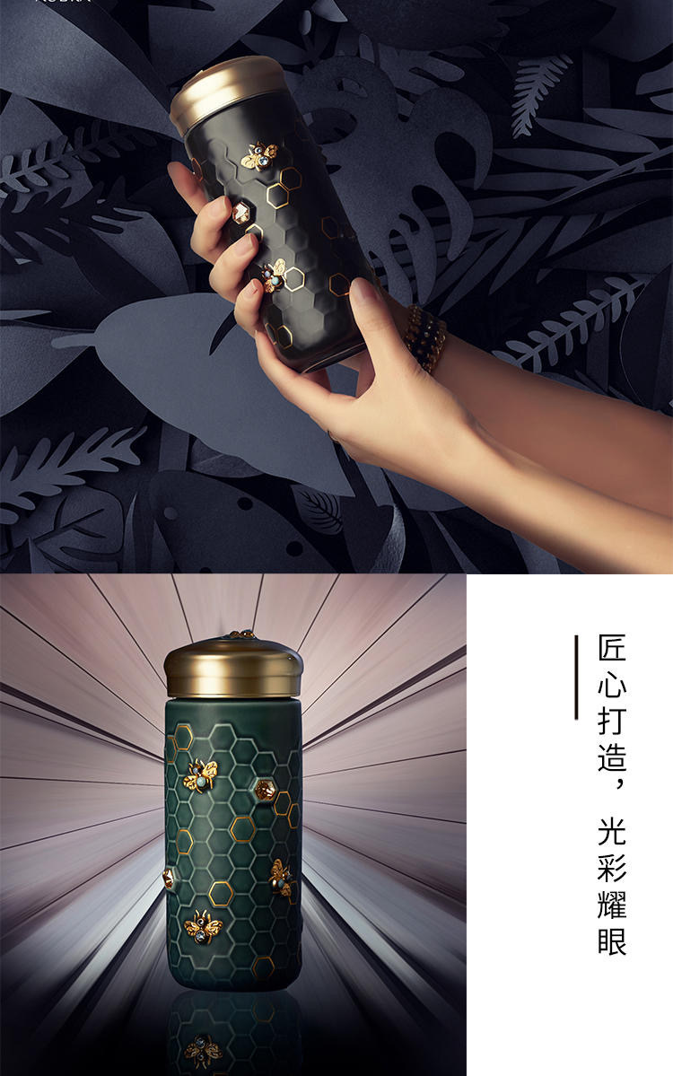 乾唐轩活瓷杯吉星大丰收随身杯创意带盖陶瓷水杯商务礼盒定制礼品