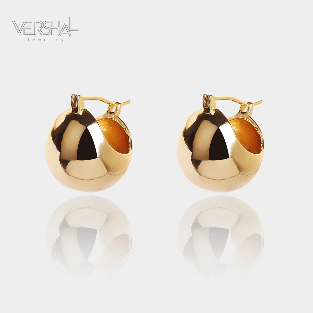 欧美轻奢简约耳环真金电镀光面弧形半圆球冷淡风耳钉小众设计耳饰