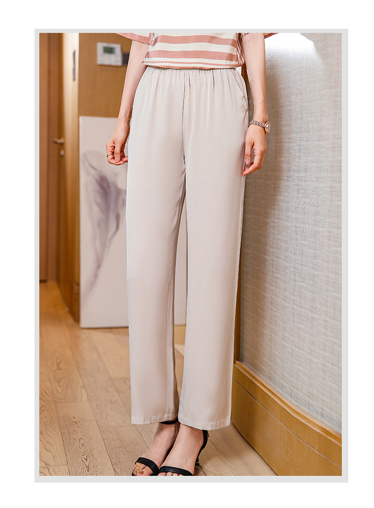 杭州重磅真丝宽松直筒阔腿裤女桑蚕丝绸大码长裤妈妈夏百搭西裤