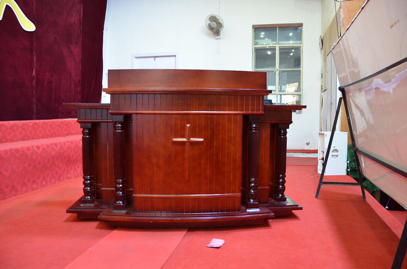 基督教教堂实木讲道桌教友讲台高端大气大型实木讲桌牧师讲道台