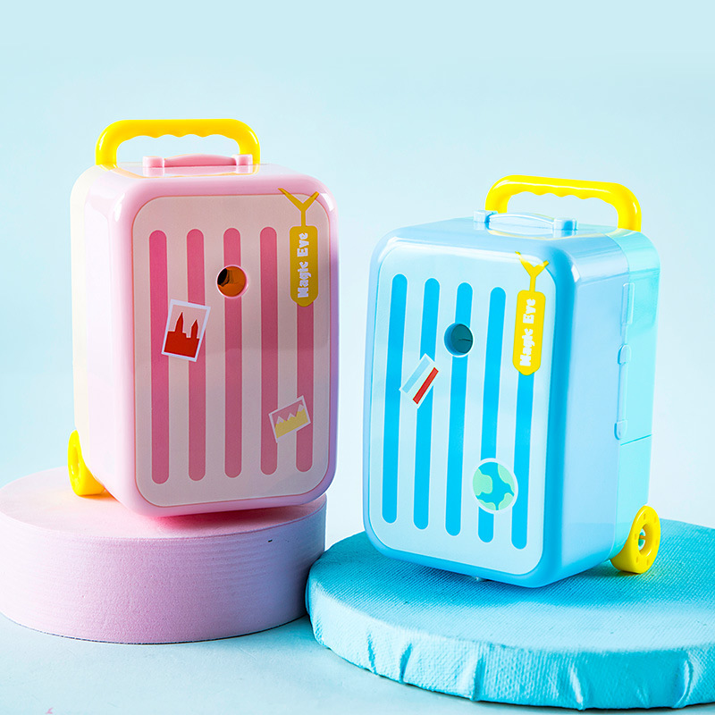 New Creative Fun Suitcase Pencil Sharpener Children DIY Penknife Trolley Case Shape Color-Blocking Roll Pen