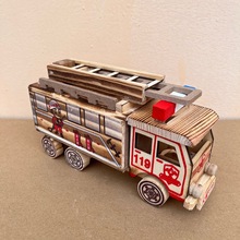 木制消防车仿真模型儿童玩具车家居摆件景区木制工艺品厂家批发