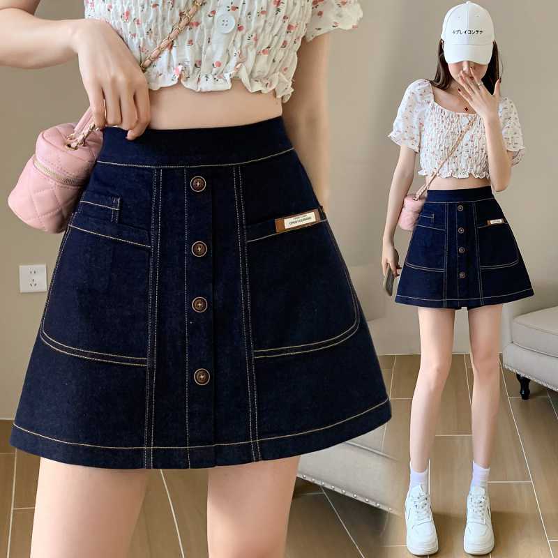 实拍2024夏新款欧版松紧腰大码弹力牛仔短裙裤胖mm显瘦a字裙短裤