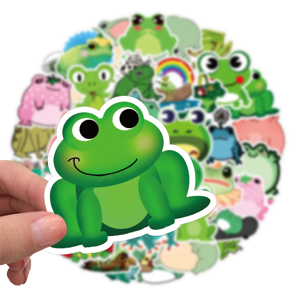 50张可爱青蛙涂鸦防水贴纸汽车行李箱笔记本滑板车水杯贴纸批发