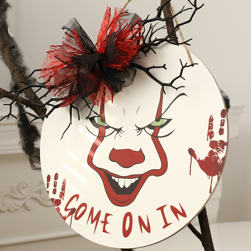 Cross-Border New Halloween Decorations Horror Clown Halloween Listing Door Hanging Halloween Party Wall Hanging