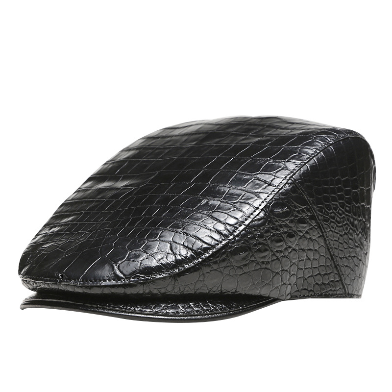 鳄鱼皮男士帽子冬季保暖防寒前进帽男式鸭舌帽真皮贝雷帽秋冬帽子