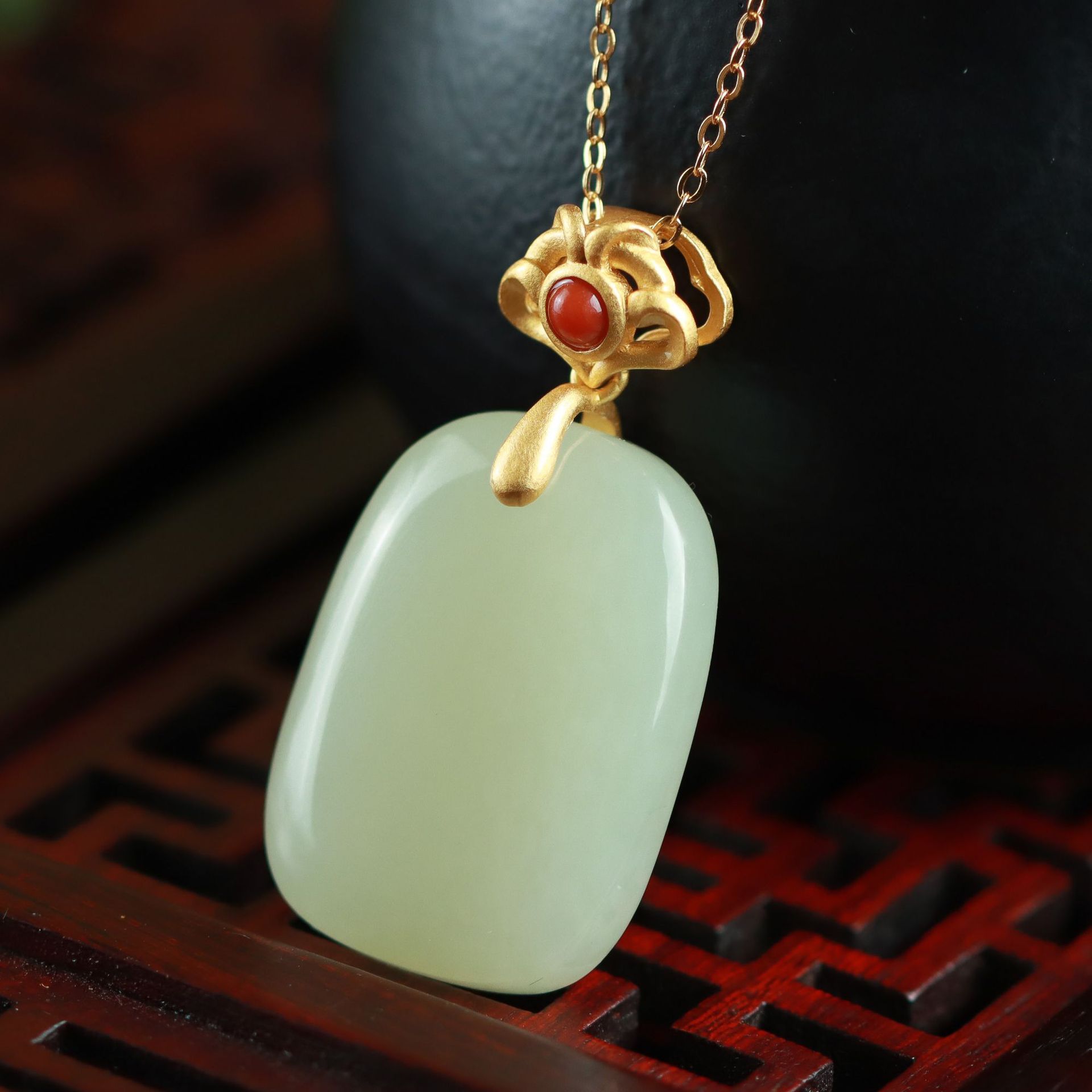 蔓时光s925纯银无事牌和田玉吊坠复古玉石挂坠国潮项链女抖音爆款