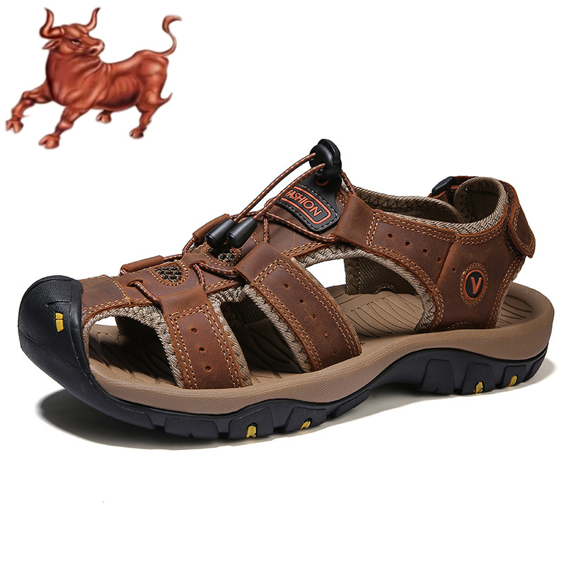 牛皮凉鞋男真皮夏季新款沙滩鞋防滑外穿男休闲登山两用凉拖鞋子