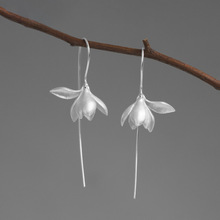 物色原创 辛夷坞 纯银文艺风新中式立体玉兰花朵江南气质长耳环