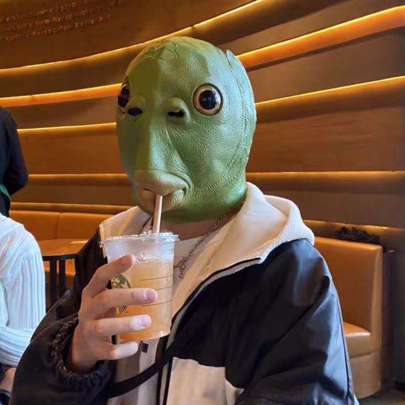 绿头鱼头套面具可爱搞怪搞笑沙雕鱼头怪怪人绿色网红奔波霸儿