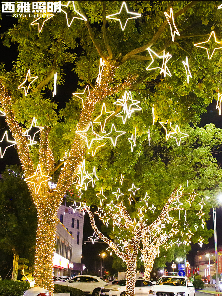 led四星彩灯串户外防水树木亮化满天星灯挂件流星雨灯挂饰星星灯