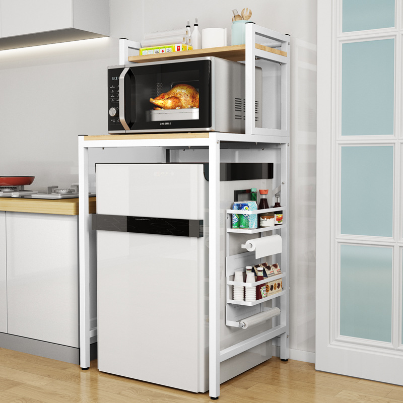 厨房小型迷你冰箱置物架上方顶部外侧面落地多层微波炉侧收纳架子